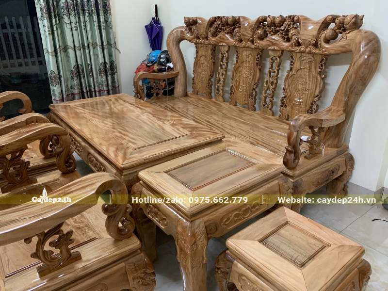 Bàn ghế phòng khách làm 100% từ gỗ cây Lát Hoa
